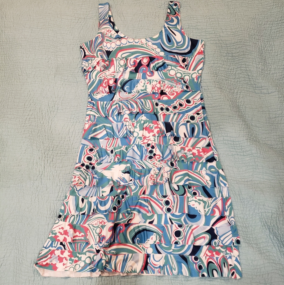 Tango Mango Ruffle Dress- blue & pink